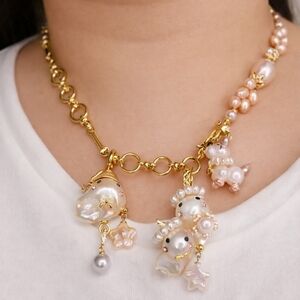 Family Portrait Gold and Pearl Charm Necklace